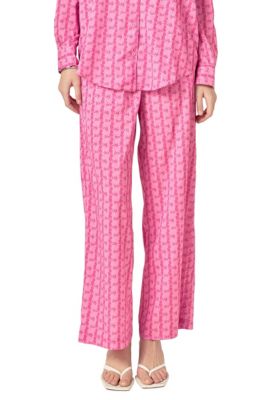 ENGLISH FACTORY Women's Printed Long Pants, Pink, Medium