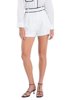 ENGLISH FACTORY Women's Linen Binding Pointed Shorts, White, Large