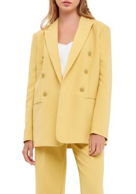 ENGLISH FACTORY Women's Gold Buttoned Structured Blazer, XS