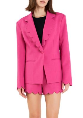 ENGLISH FACTORY Women's Scallop Detailed Single Button Jacket, Fuchsia, Medium