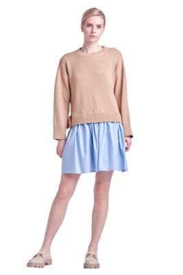ENGLISH FACTORY Women's Side Tie Mixed Media Mini Dress, Blue, Large