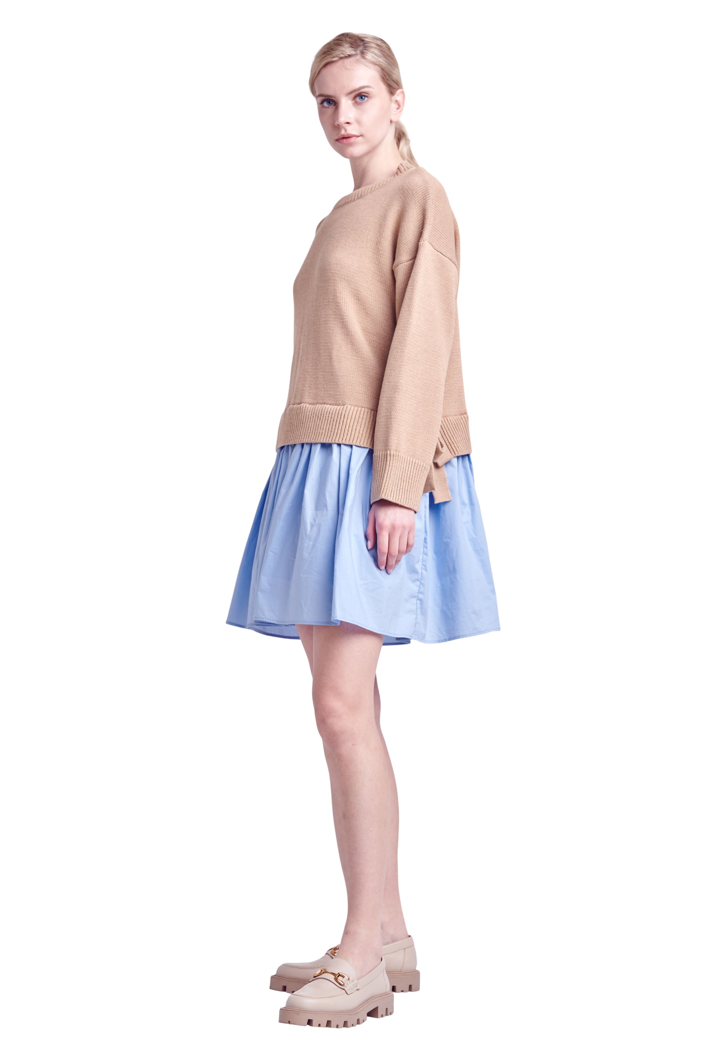 Side Tie Mixed Media Mini Dress