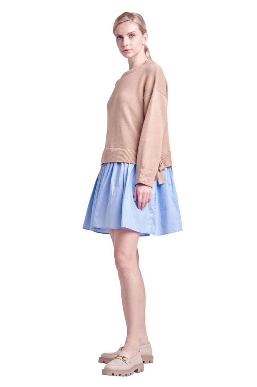 Side Tie Mixed Media Mini Dress