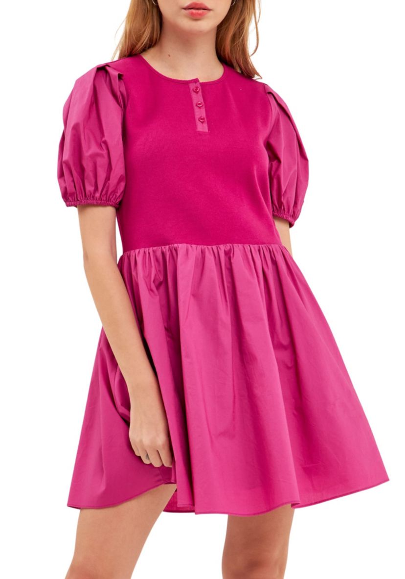Mixed Media Henley Mini Dress
