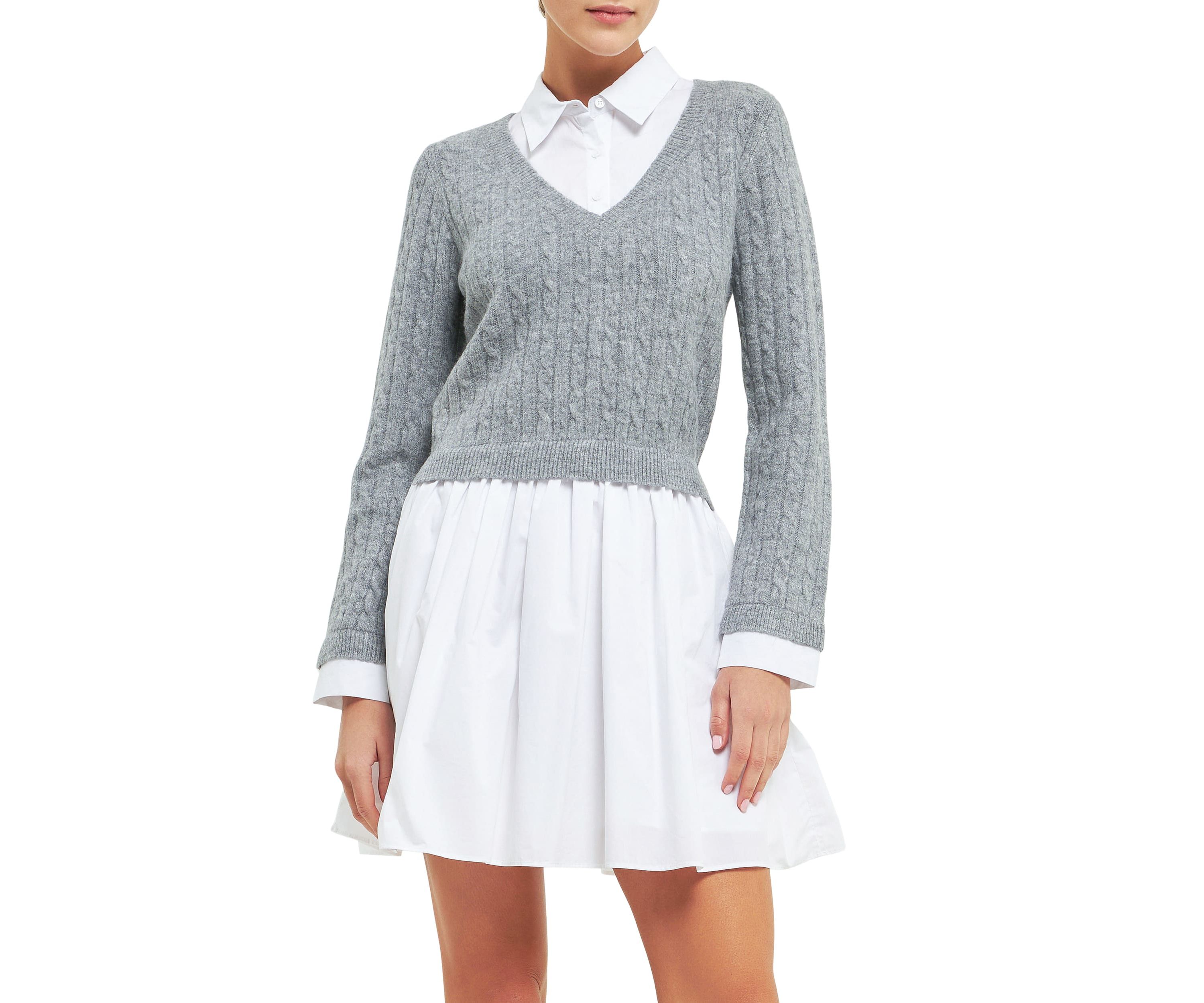 Cable Knit down Mixed Media Dress