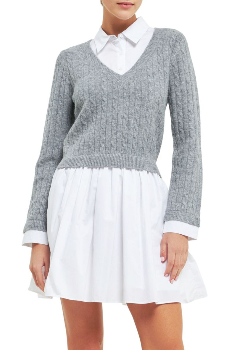 Cable Knit down Mixed Media Dress