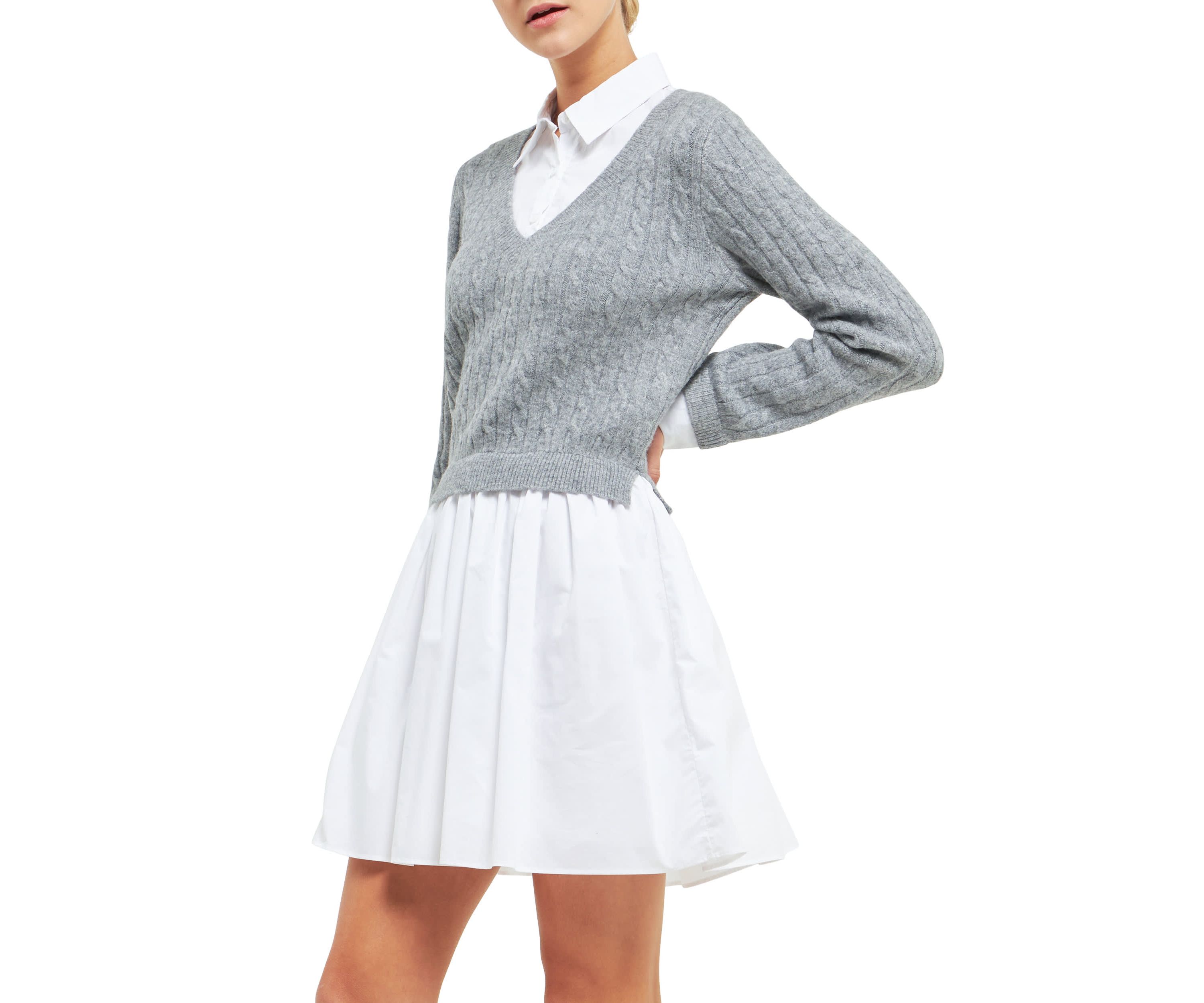 Cable Knit down Mixed Media Dress