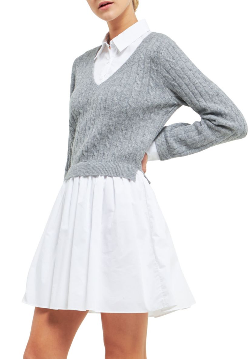 Cable Knit down Mixed Media Dress