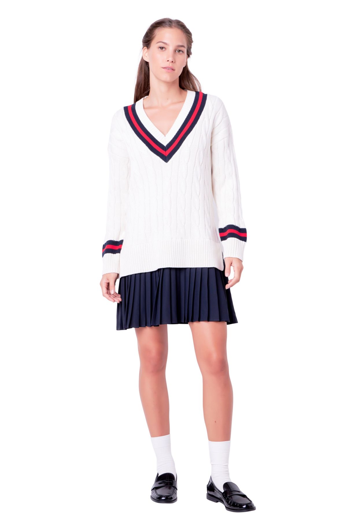 Cable Knit Pleated Sweater Dress