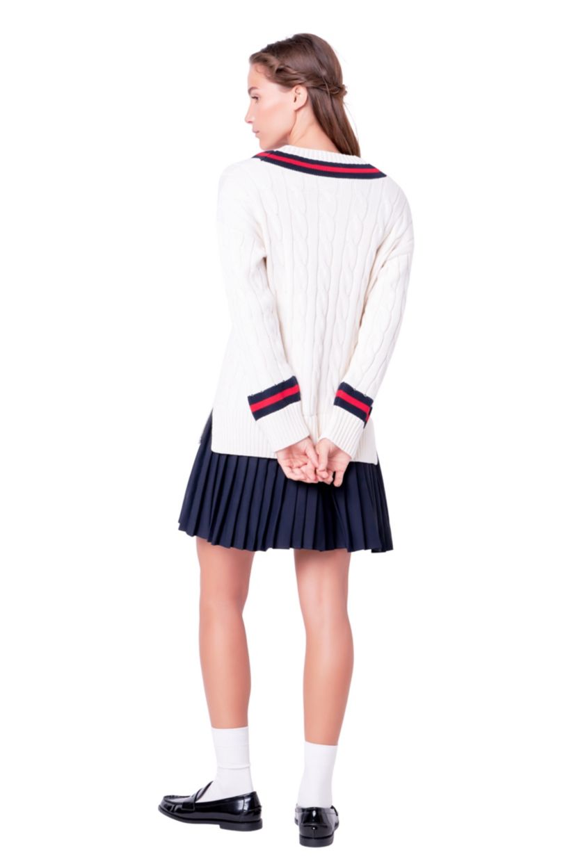 Cable Knit Pleated Sweater Dress