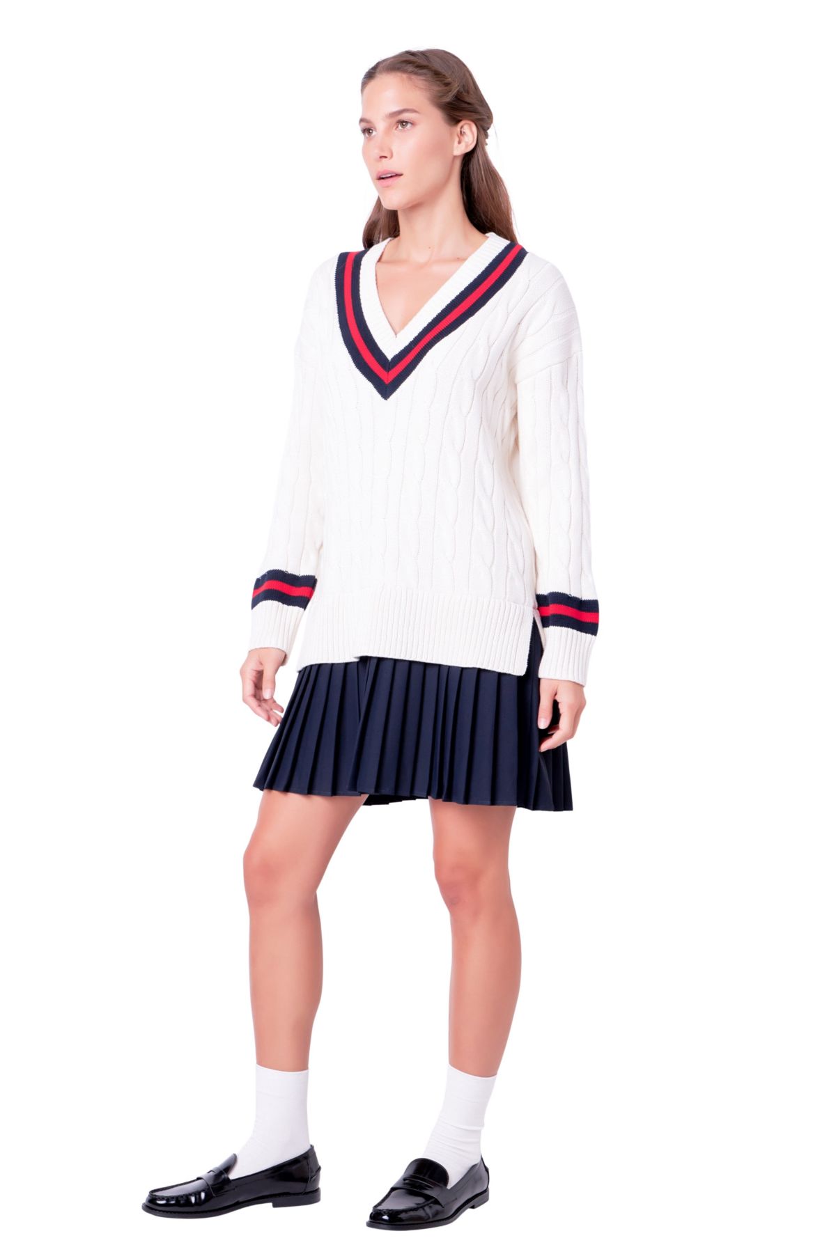 Cable Knit Pleated Sweater Dress