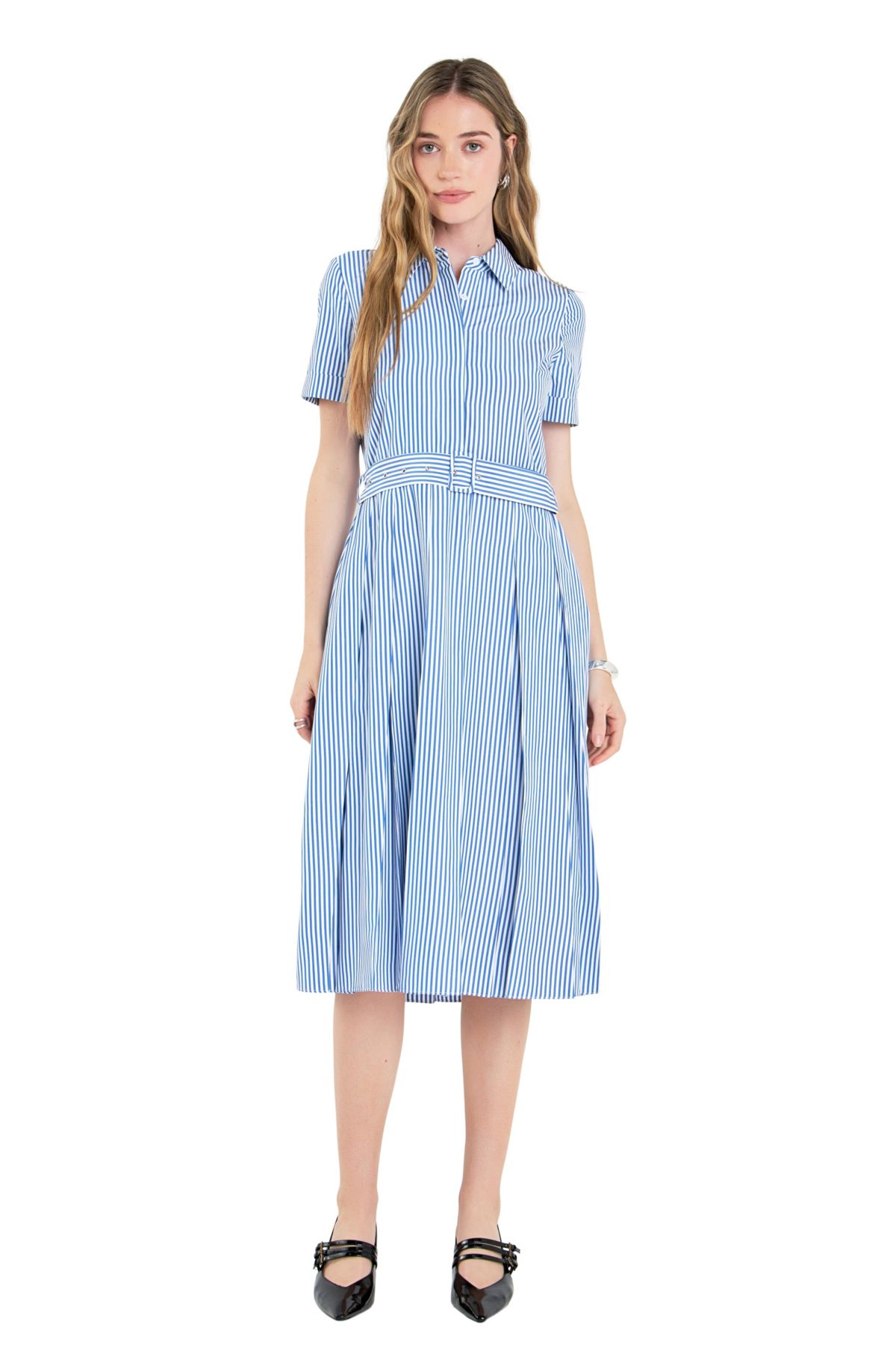 Striped Belted Midi Dress