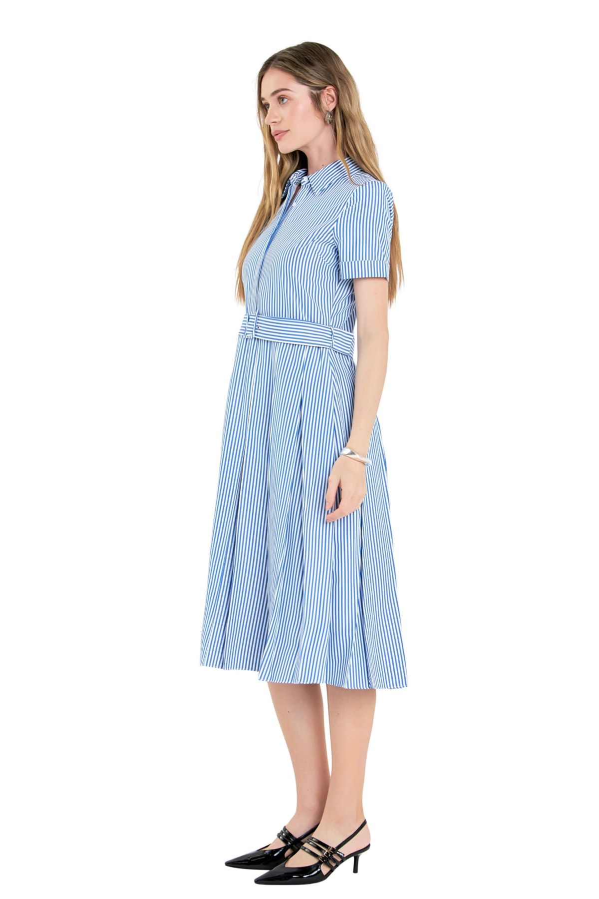 Striped Belted Midi Dress