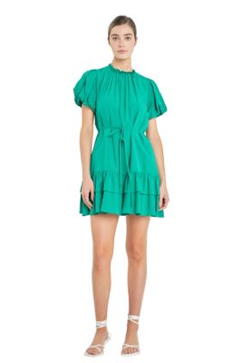 ENGLISH FACTORY Women's Skinny Belted Mini Dress, Green, Large