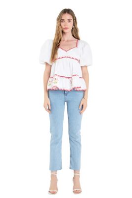 ENGLISH FACTORY Women's Embroidered Blouson Top, Small