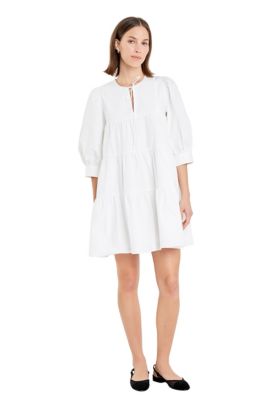 ENGLISH FACTORY Women's Blouson Sleeve Poplin Mini Dress, White, Large
