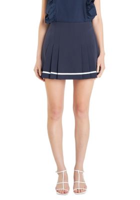 ENGLISH FACTORY Women's Pleated Mid Rise Skorts, Navy Blue, Large