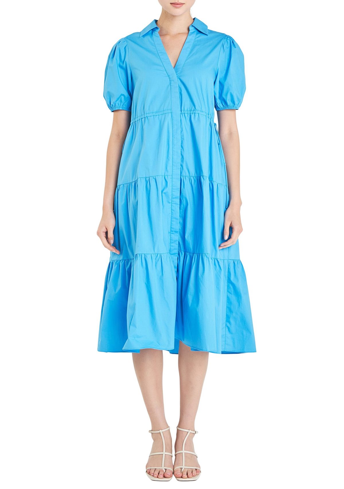 Puff Sleeve Tiered Midi Dress