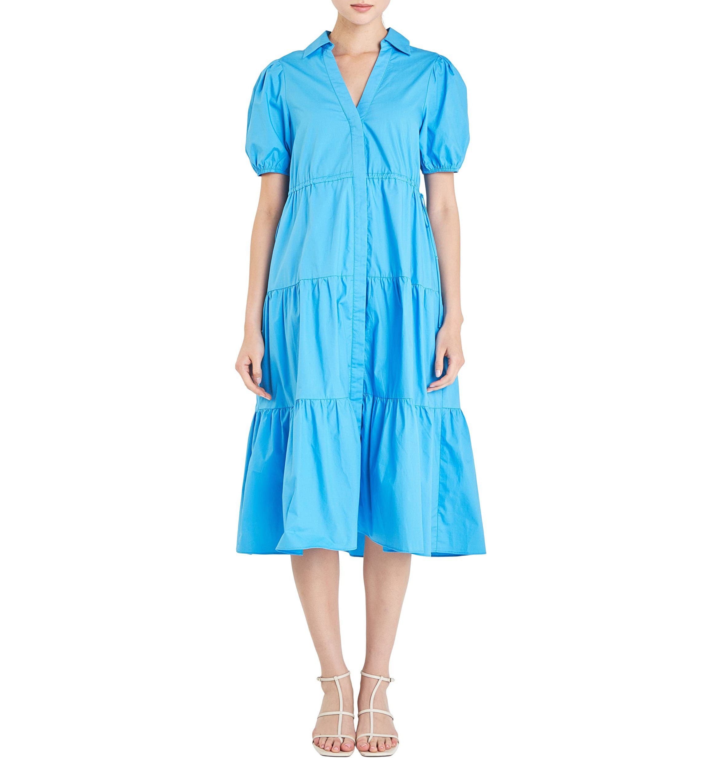 Puff Sleeve Tiered Midi Dress