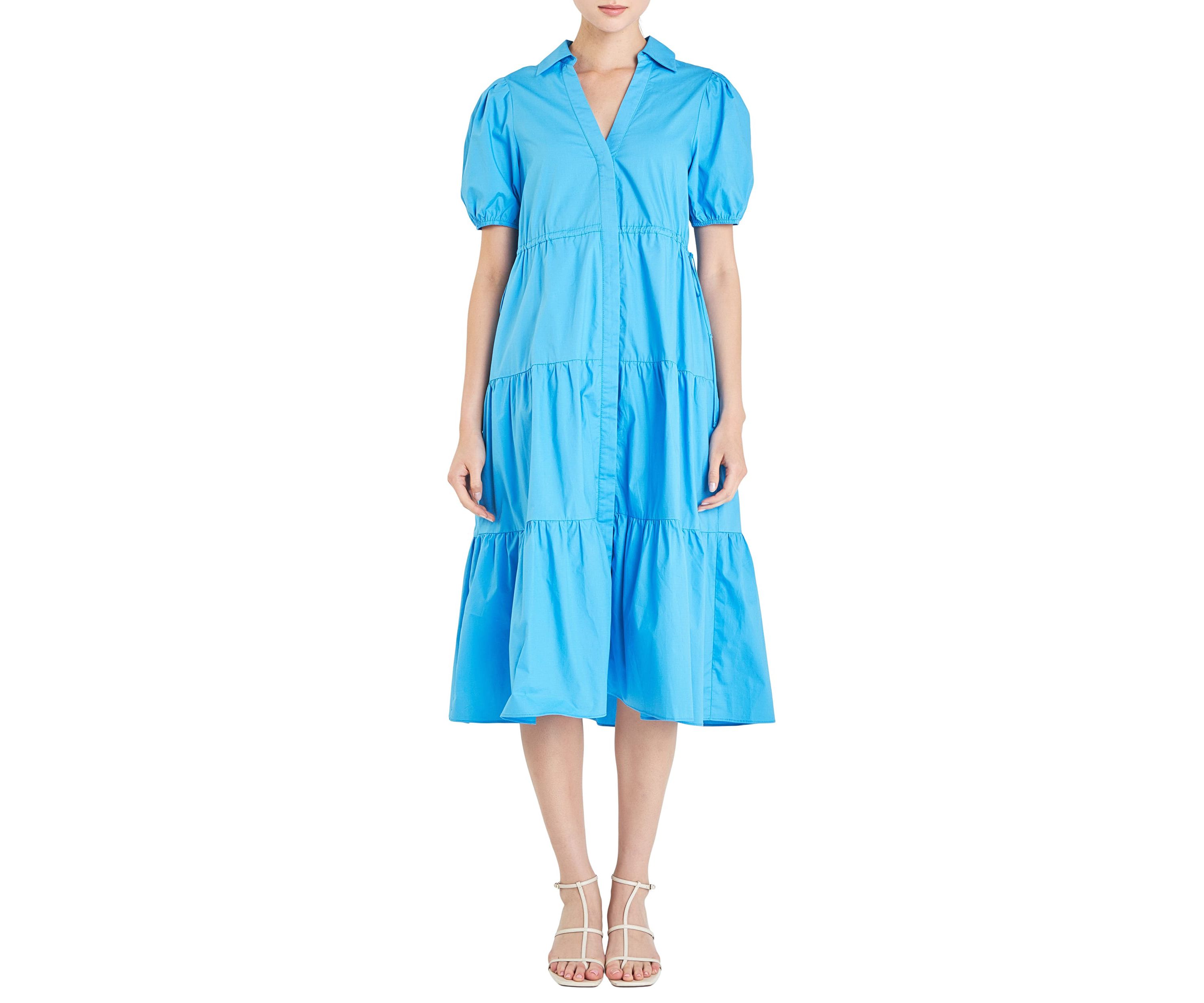 Puff Sleeve Tiered Midi Dress