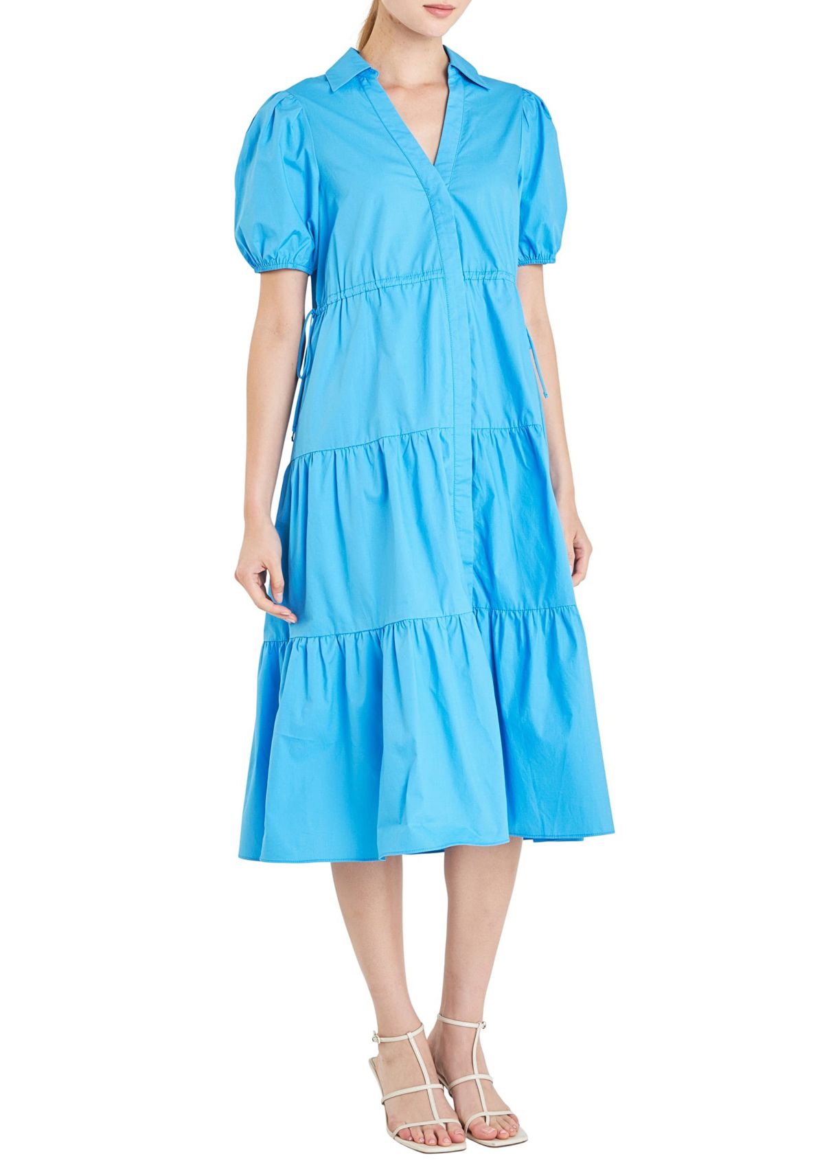 Puff Sleeve Tiered Midi Dress