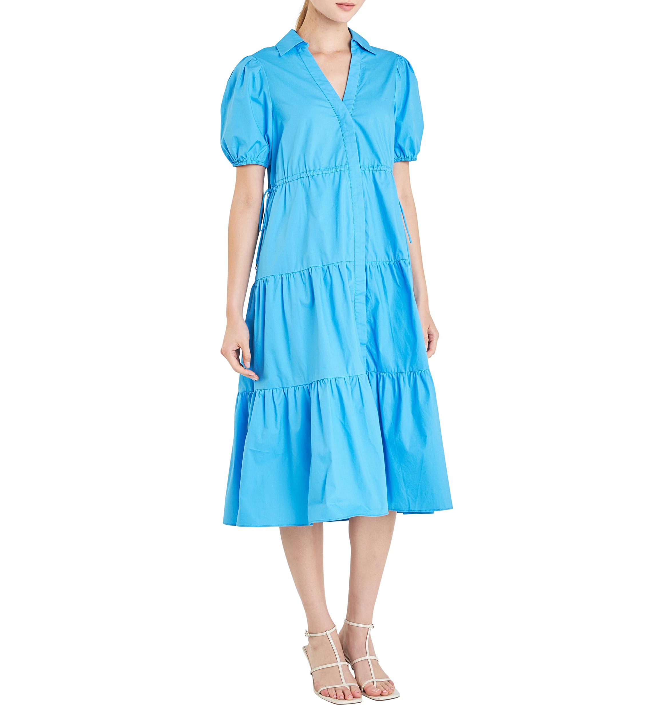 Puff Sleeve Tiered Midi Dress