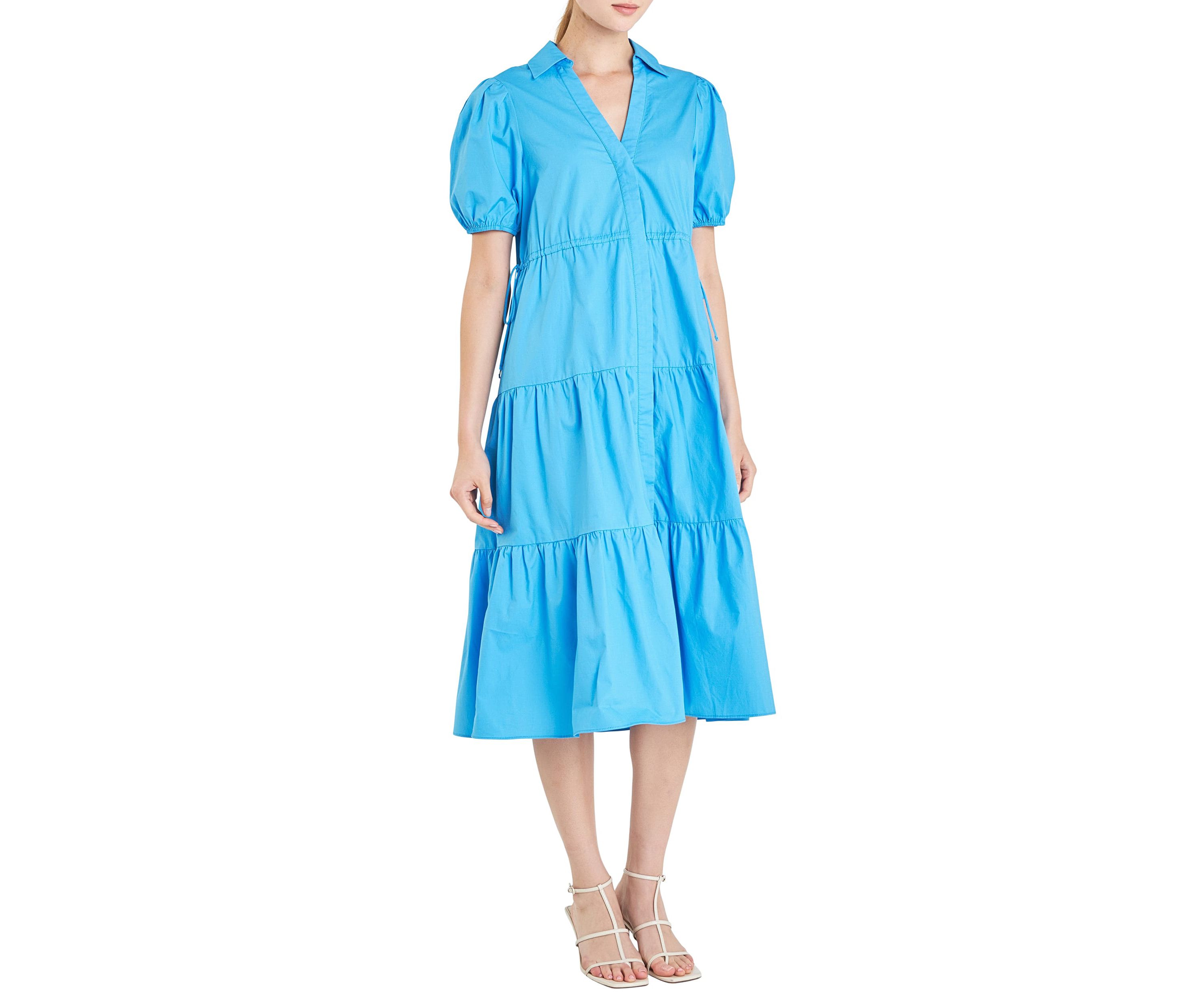 Puff Sleeve Tiered Midi Dress