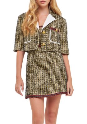 ENGLISH FACTORY Women's Cropped Tweed Jacket, Large