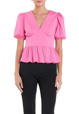 ENGLISH FACTORY Women's Puff Sleeve Knit Top, Pink, Large