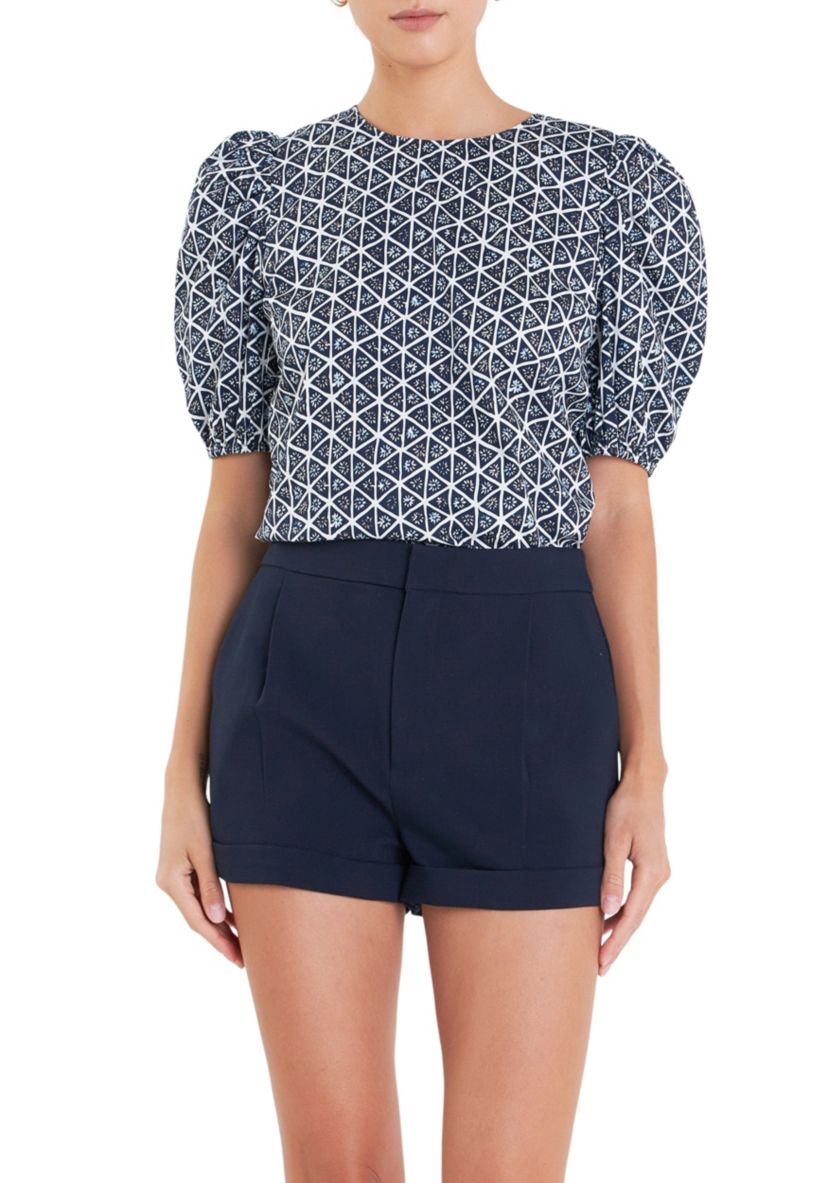 Print Puff Sleeve Top
