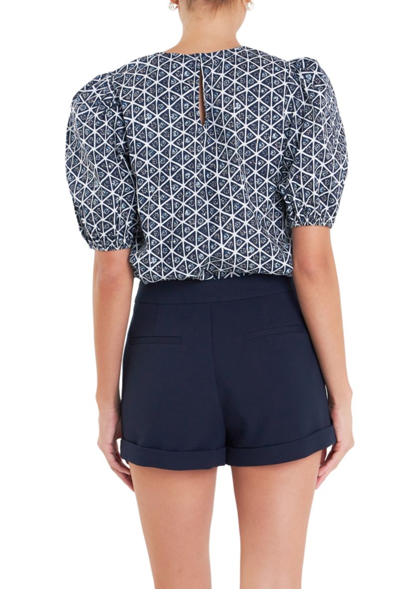 Print Puff Sleeve Top