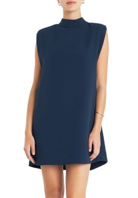 ENGLISH FACTORY Women's Mock Neck Sleeveless Shift Dress, Navy Blue, Small