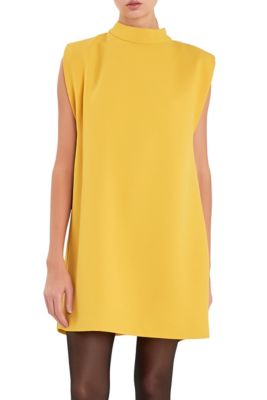 ENGLISH FACTORY Women's Mock Neck Sleeveless Shift Dress, Yellow, Medium