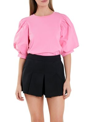 ENGLISH FACTORY Women's Poplin Sleeve Combo T-Shirt, Pink, Medium