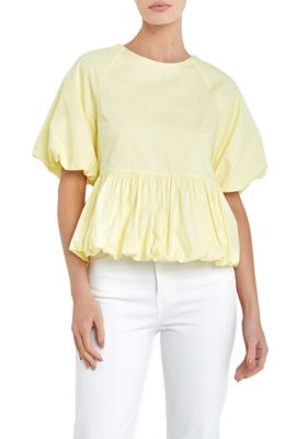 ENGLISH FACTORY Women's Balloon Poplin Top, Yellow, Small