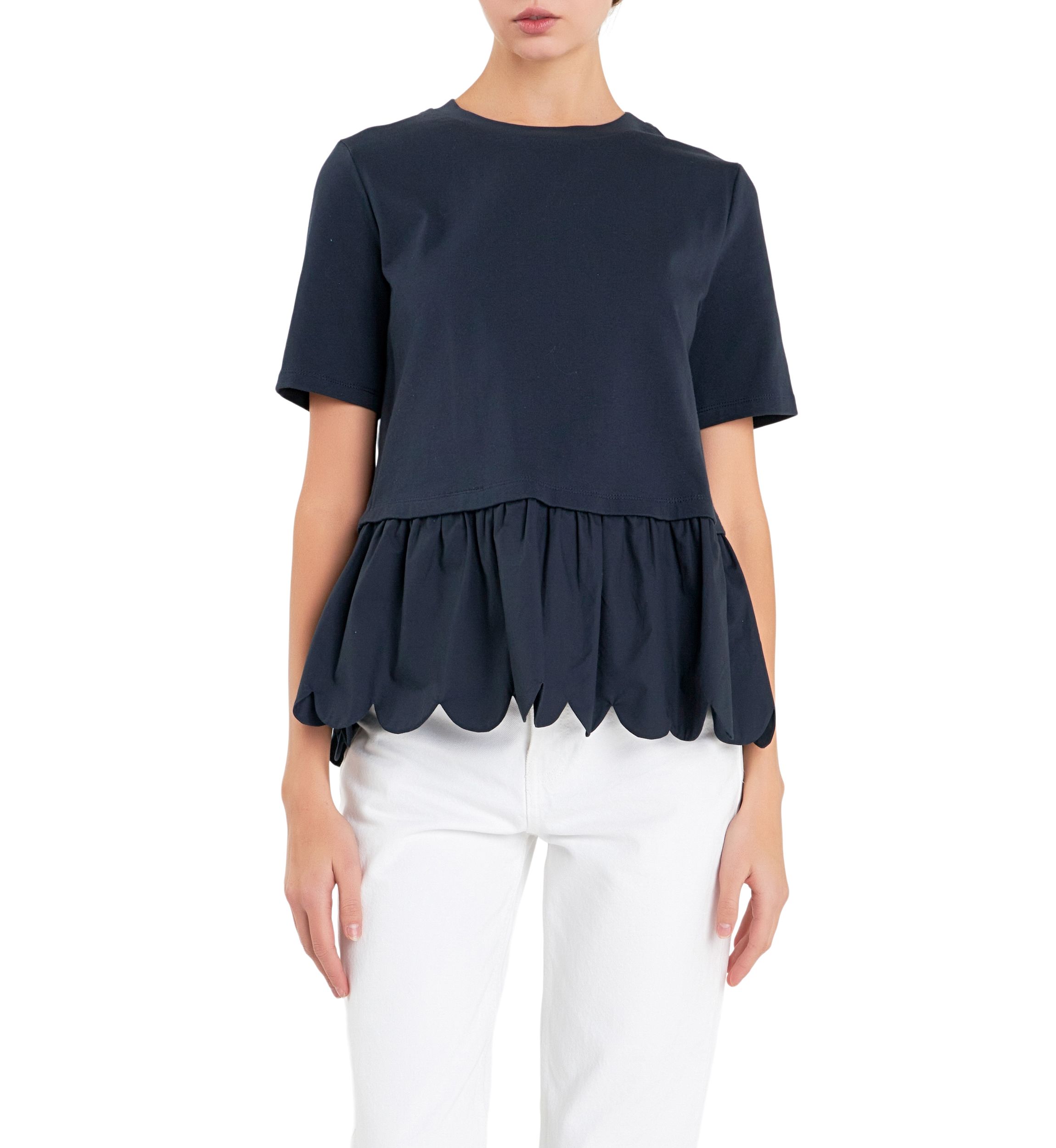 Mixed Media Scallop Detail T-shirt