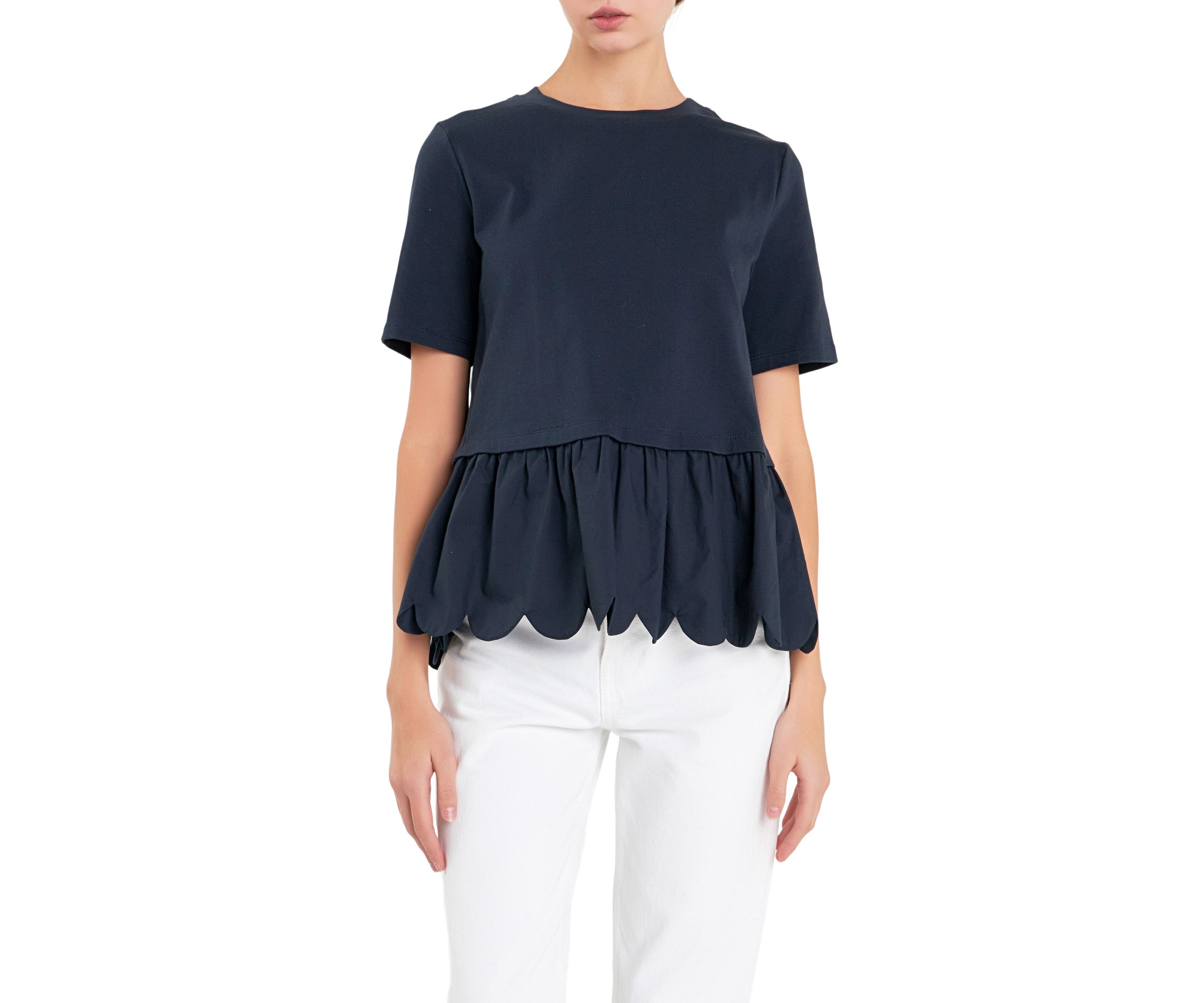 Mixed Media Scallop Detail T-shirt