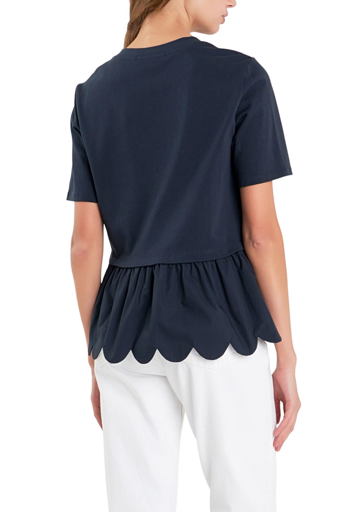 Mixed Media Scallop Detail T-shirt