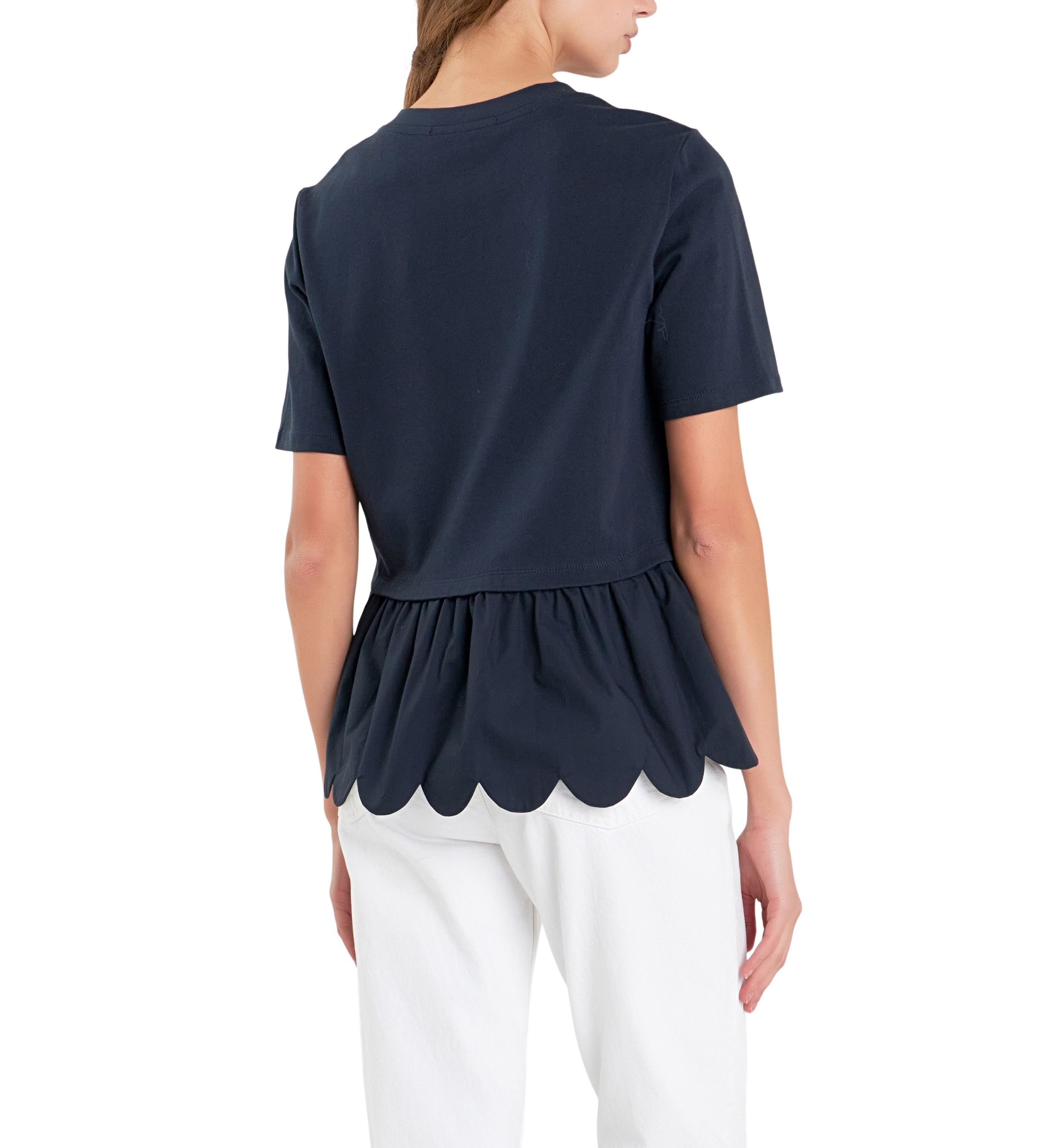 Mixed Media Scallop Detail T-shirt