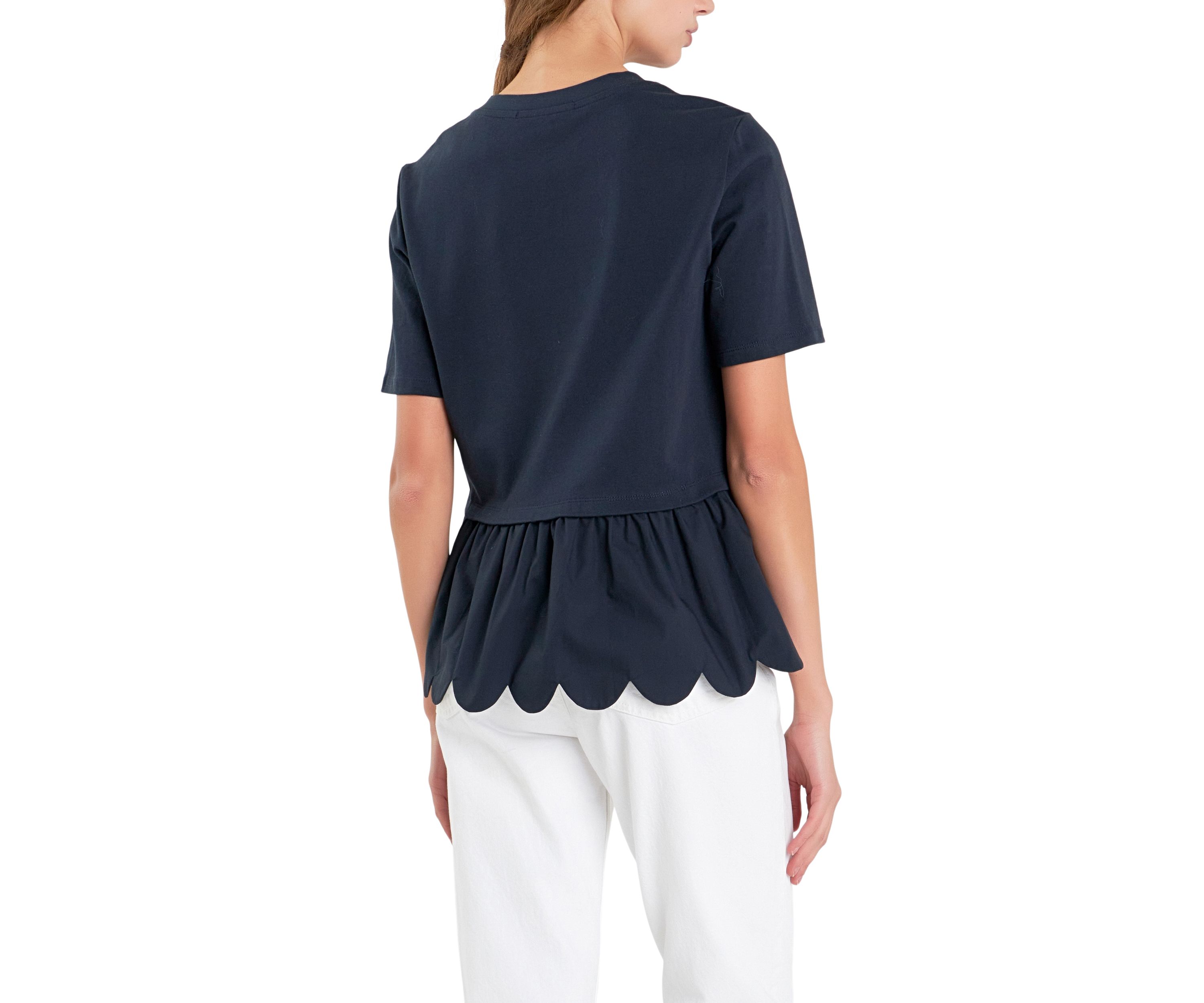 Mixed Media Scallop Detail T-shirt