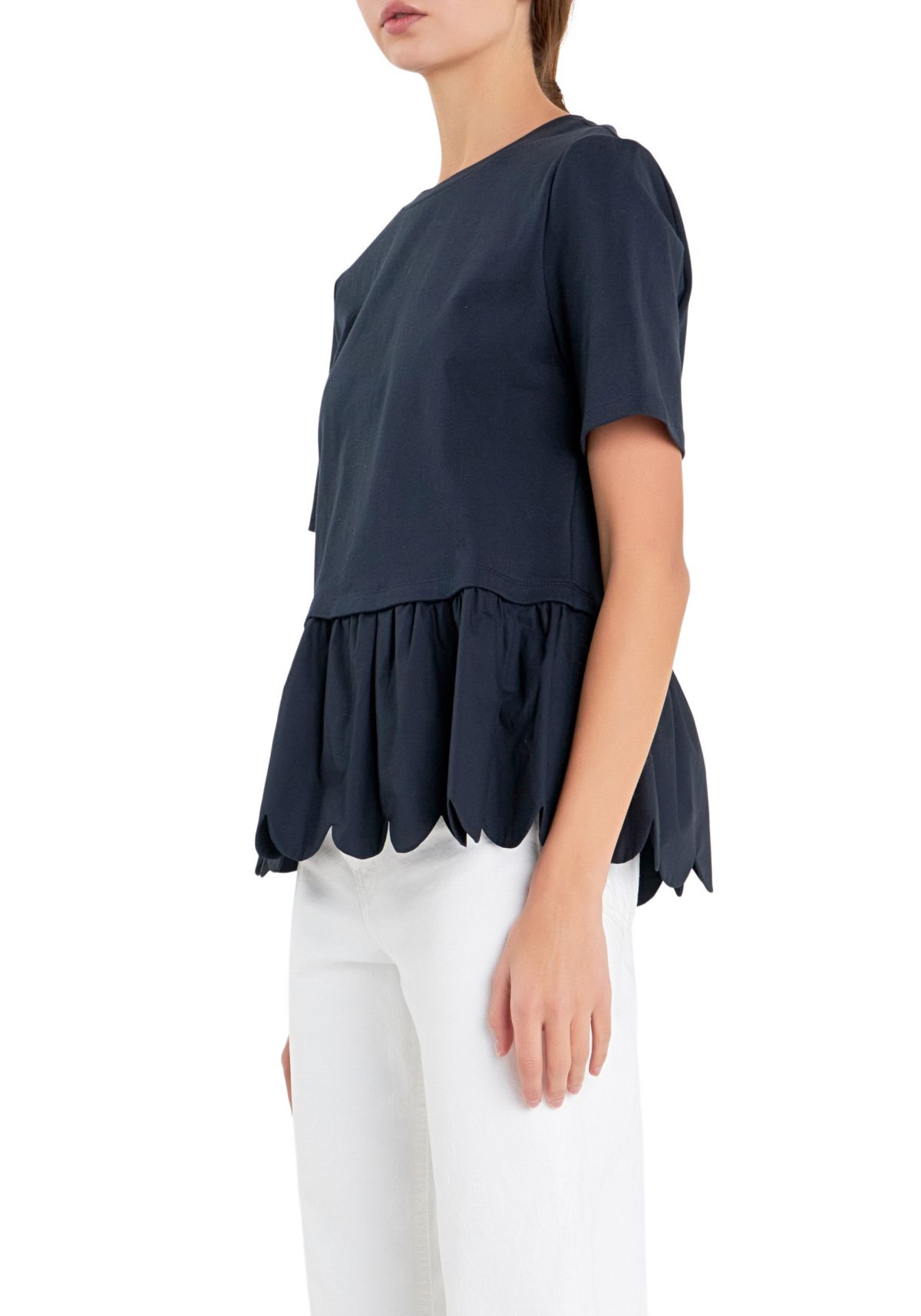 Mixed Media Scallop Detail T-shirt