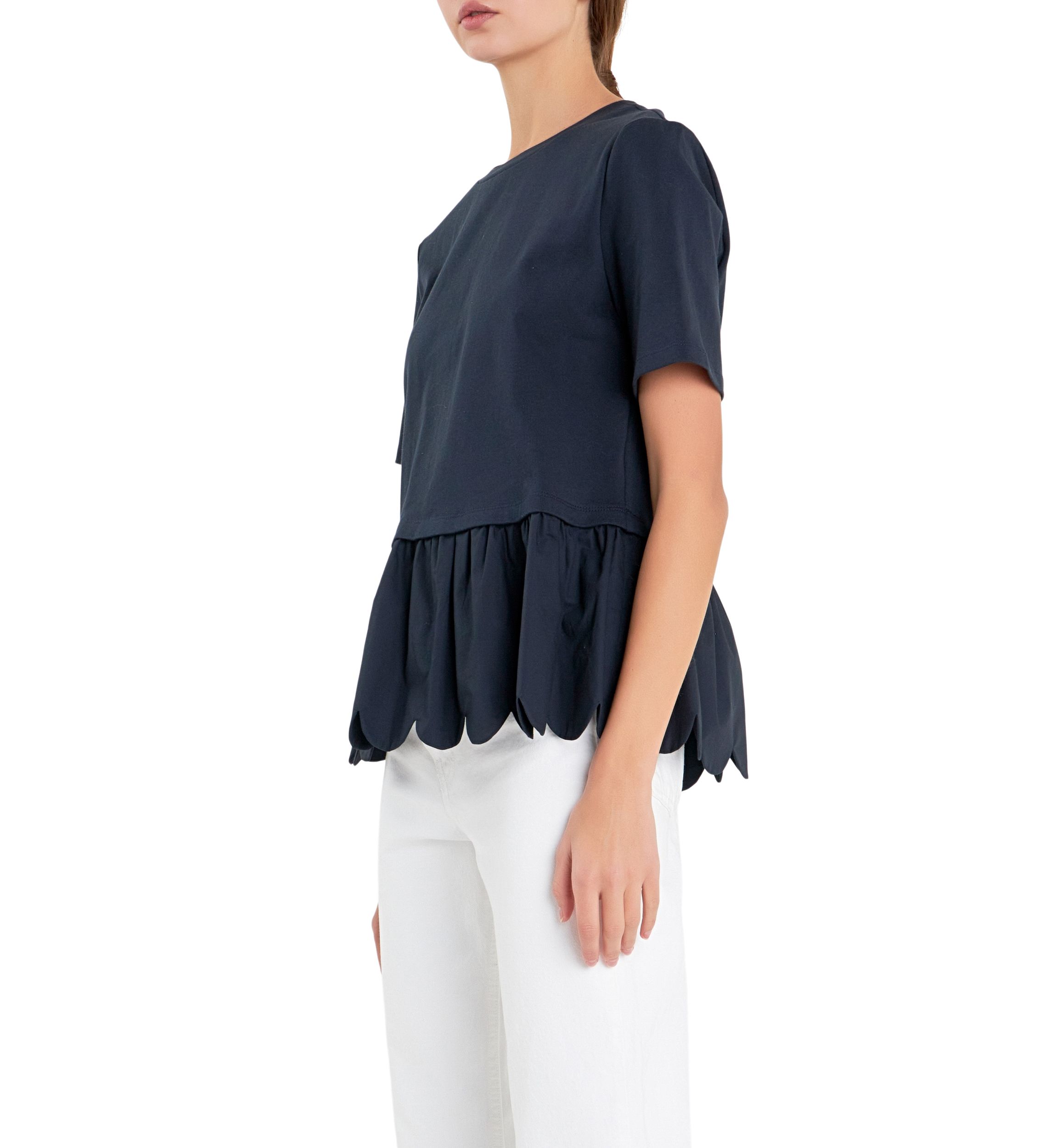 Mixed Media Scallop Detail T-shirt