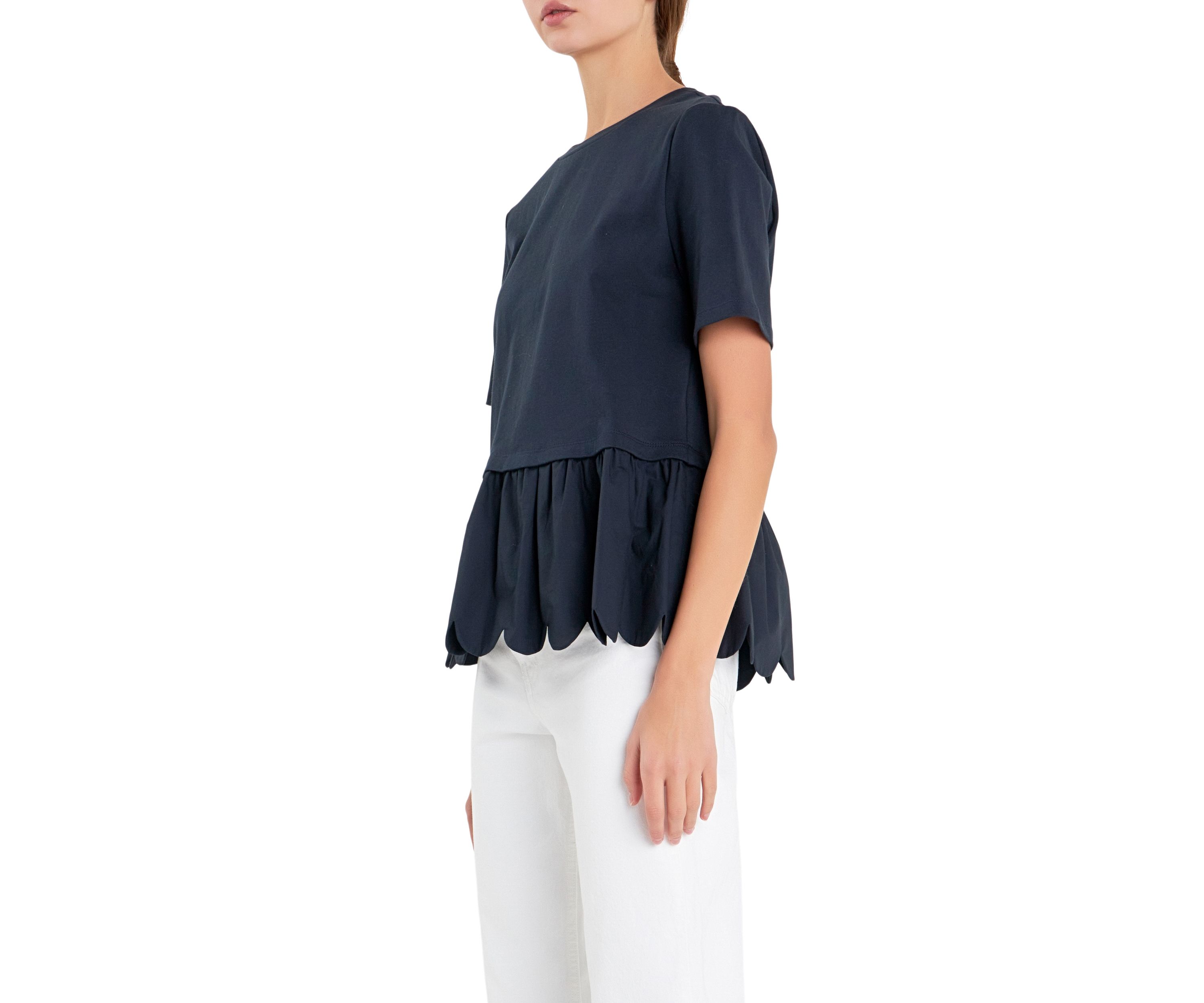 Mixed Media Scallop Detail T-shirt