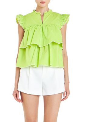 ENGLISH FACTORY Women's Sleeveless Tiered Top, Lime, Large