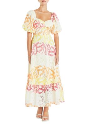 ENGLISH FACTORY Women's Multi Dye Lace Maxi Dress, Yellow, Medium