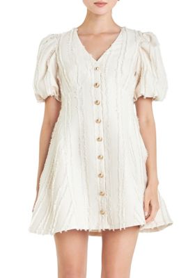 ENGLISH FACTORY Women's Textured Buttoned Mini Dress, Beige, Medium