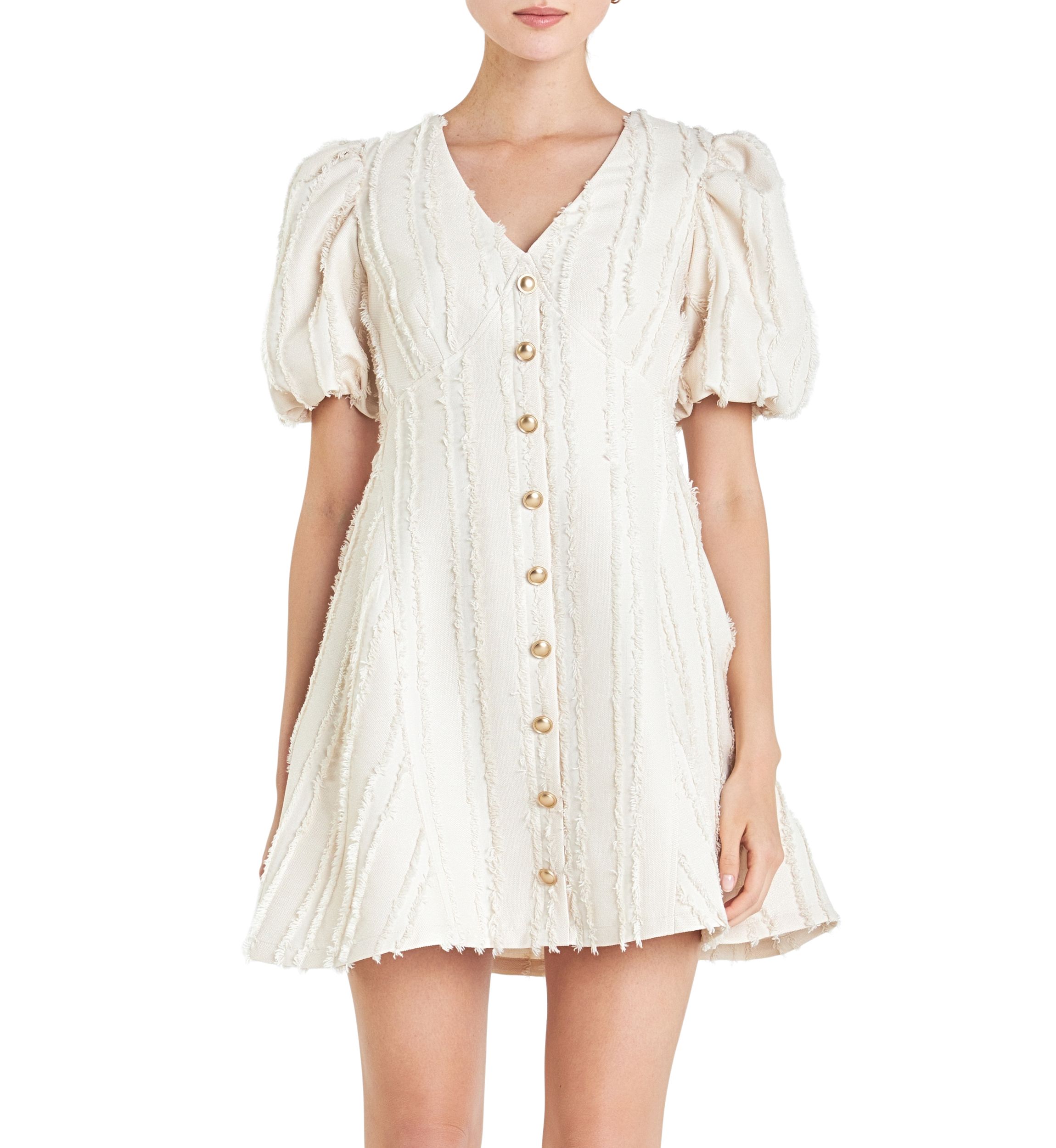 Textured Buttoned Mini Dress
