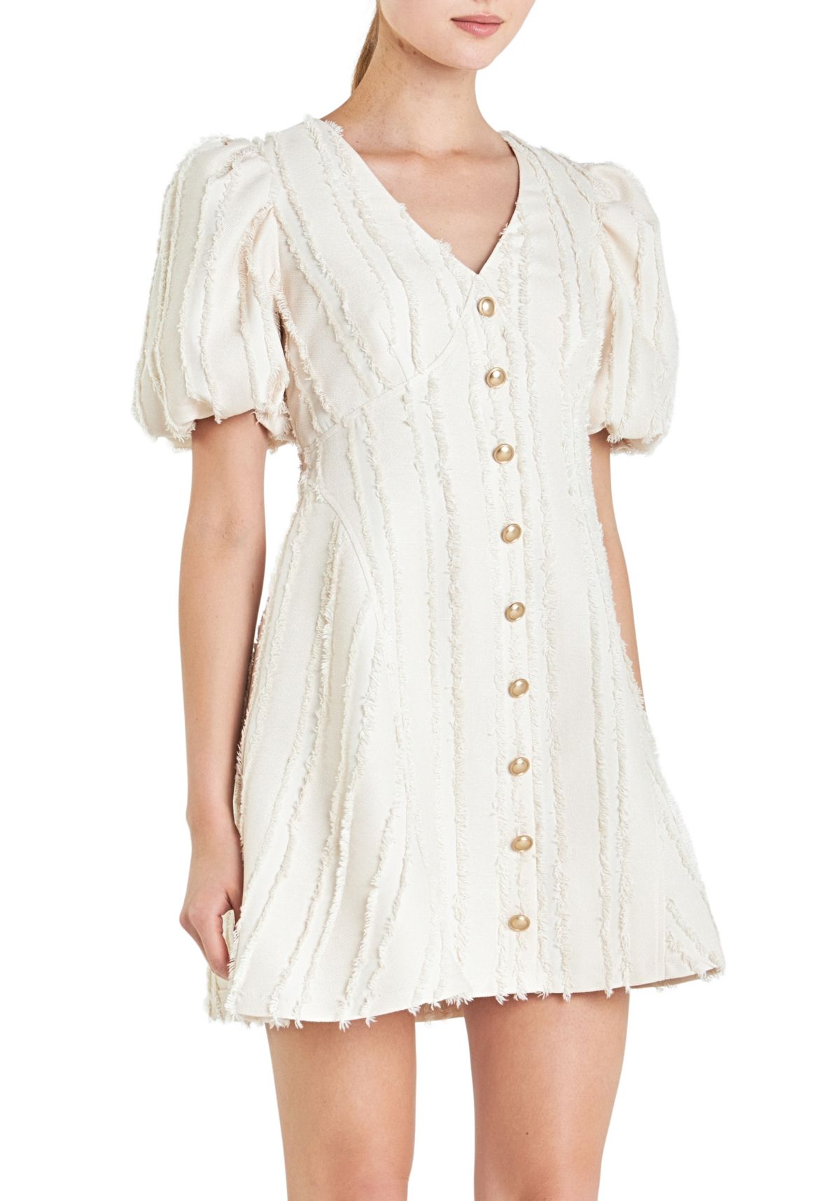 Textured Buttoned Mini Dress