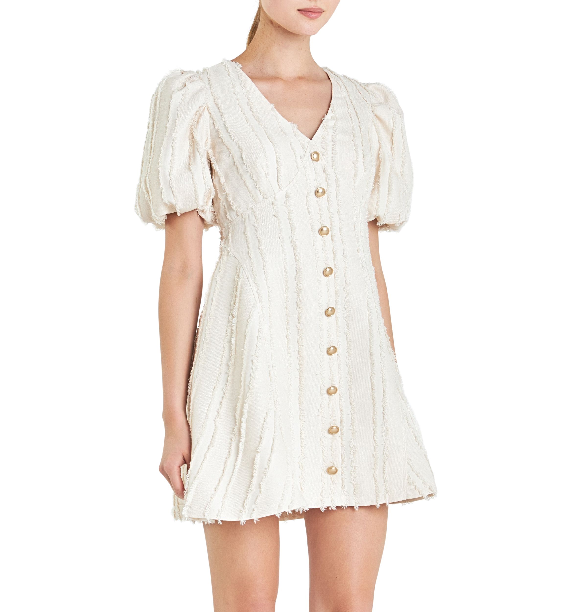 Textured Buttoned Mini Dress