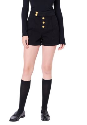 ENGLISH FACTORY Women's Buttoned Denim Shorts, Black, Medium